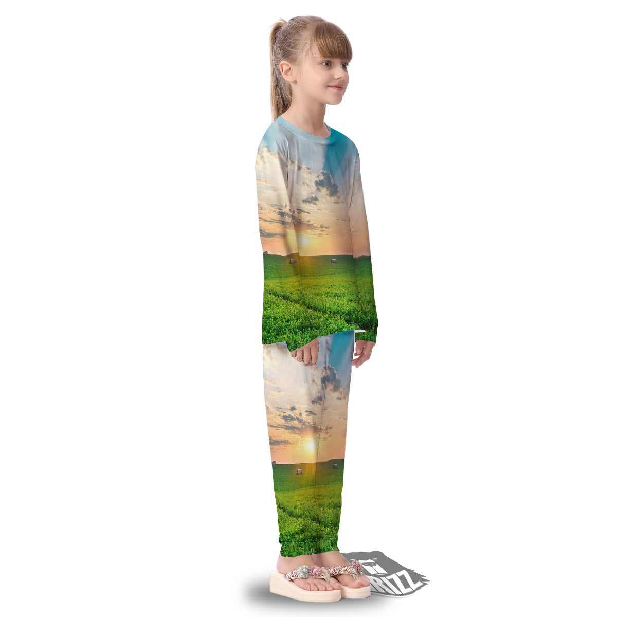 Meadow Sunrise Print Kid's Pajamas-grizzshop