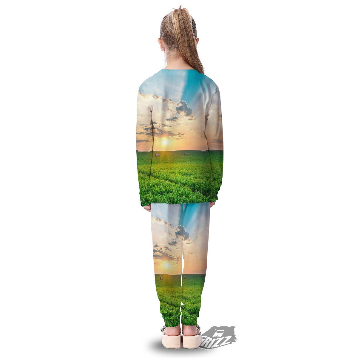Meadow Sunrise Print Kid's Pajamas-grizzshop