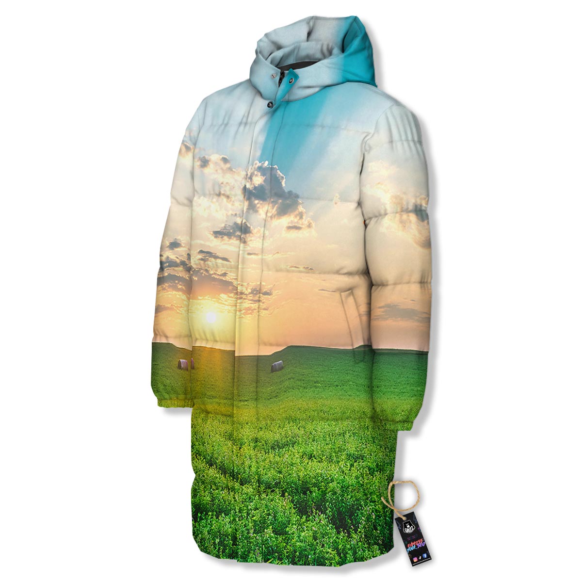 Meadow Sunrise Print Long Down Jacket-grizzshop
