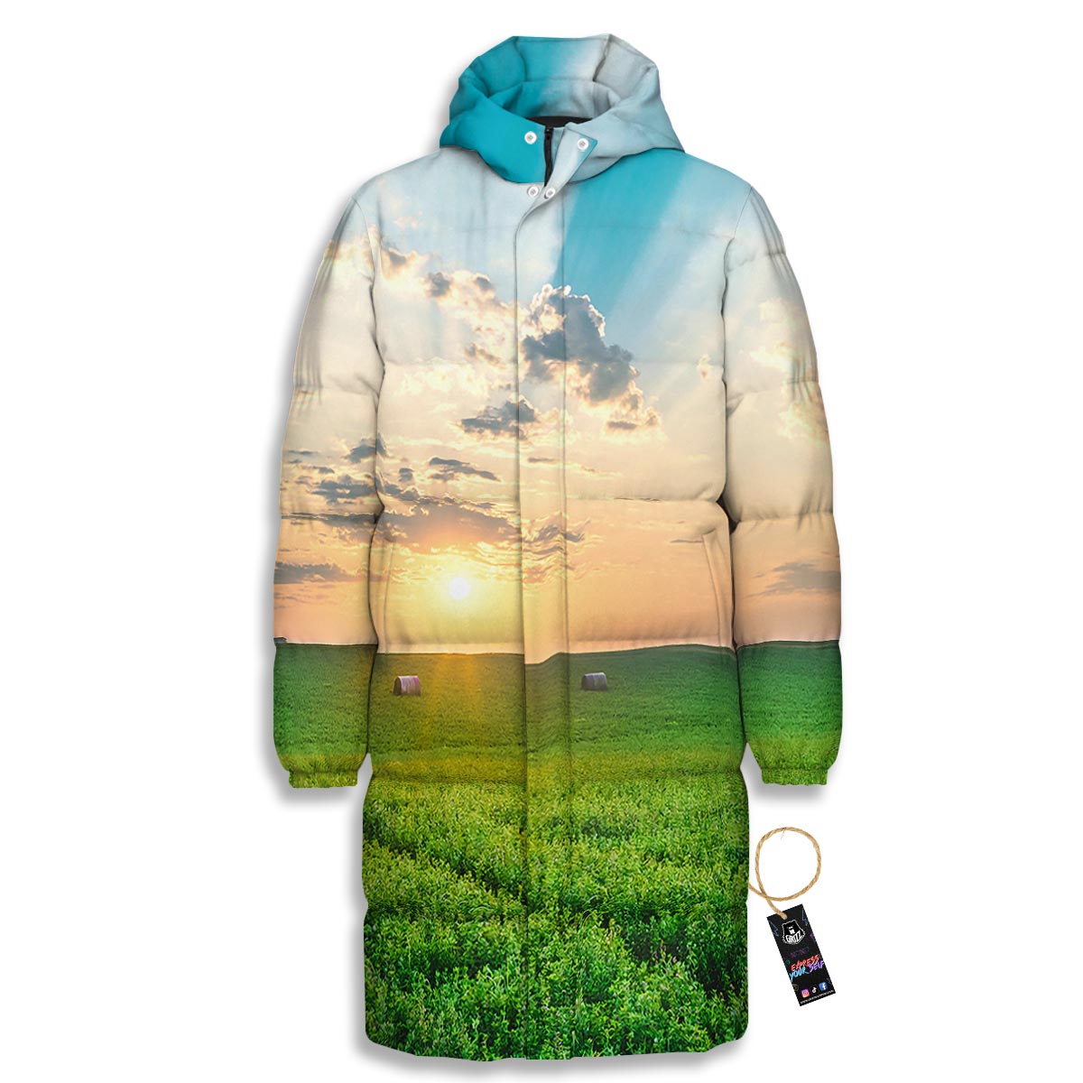 Meadow Sunrise Print Long Down Jacket-grizzshop