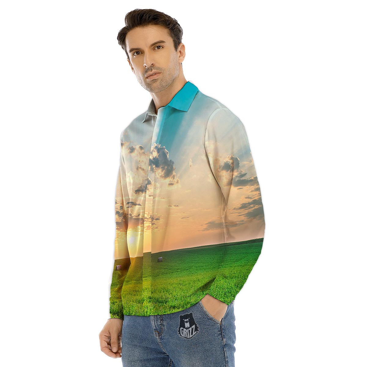 Meadow Sunrise Print Men's Dress Shirts-grizzshop