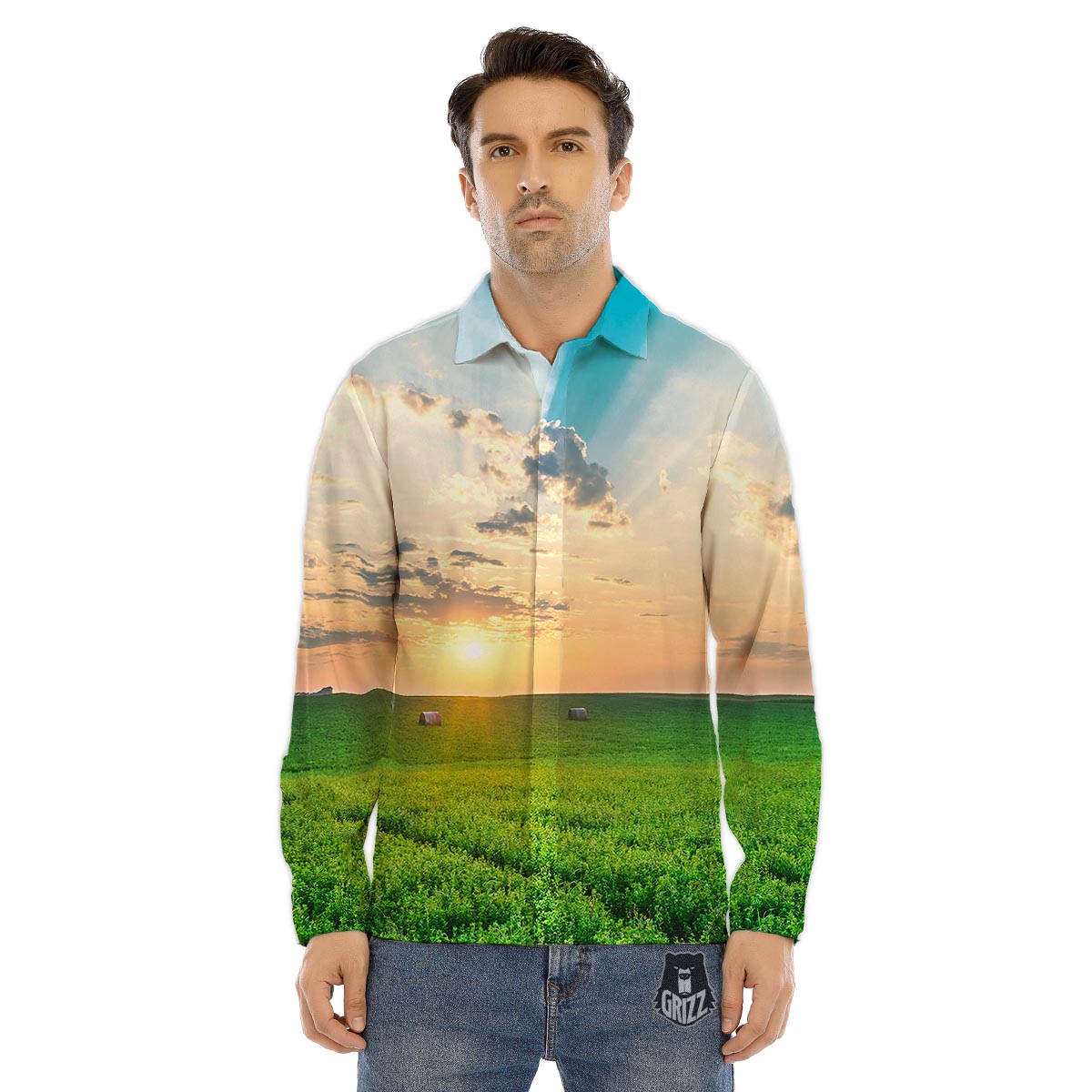 Meadow Sunrise Print Men's Dress Shirts-grizzshop