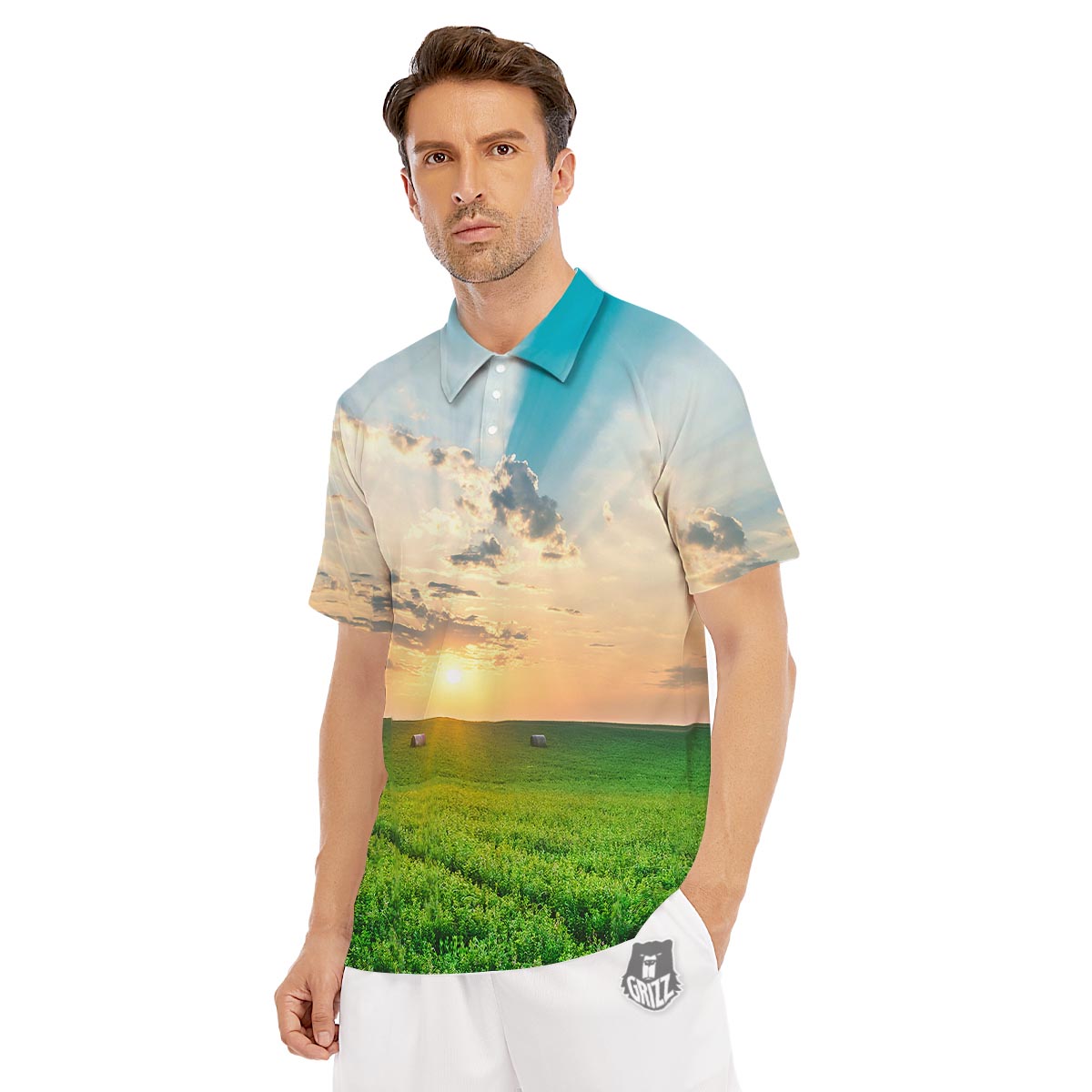 Meadow Sunrise Print Men's Golf Shirts-grizzshop