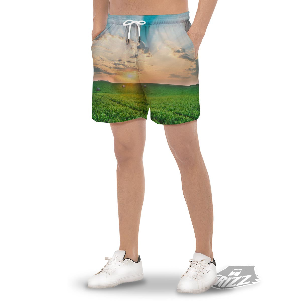 Meadow Sunrise Print Men's Gym Shorts-grizzshop
