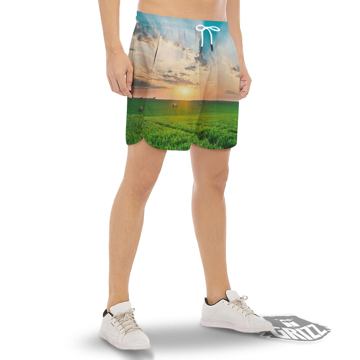 Meadow Sunrise Print Men's Gym Shorts-grizzshop