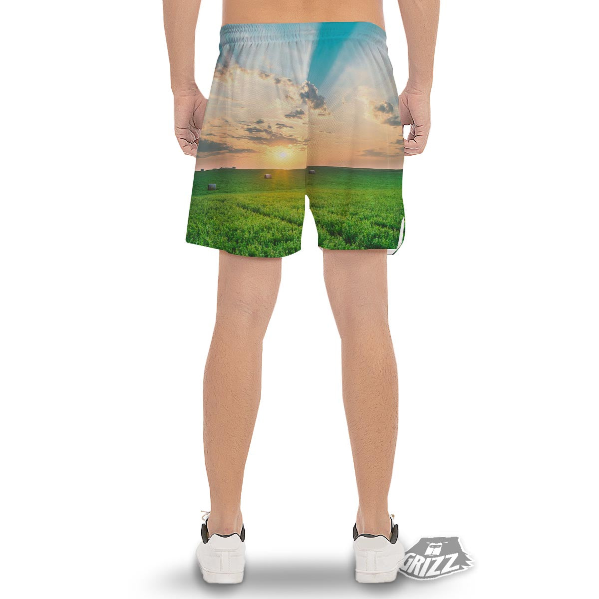 Meadow Sunrise Print Men's Gym Shorts-grizzshop