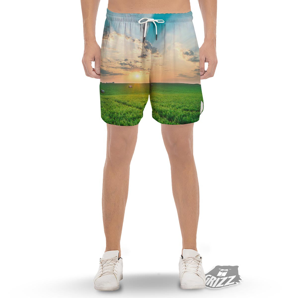 Meadow Sunrise Print Men's Gym Shorts-grizzshop