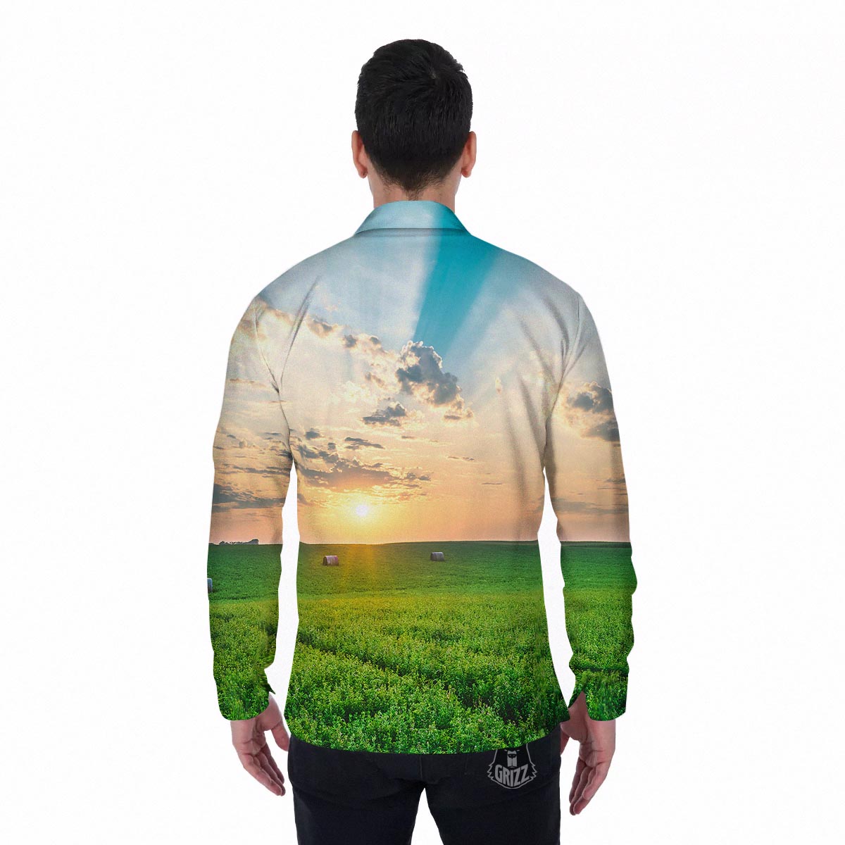 Meadow Sunrise Print Men's Long Sleeve Shirts-grizzshop