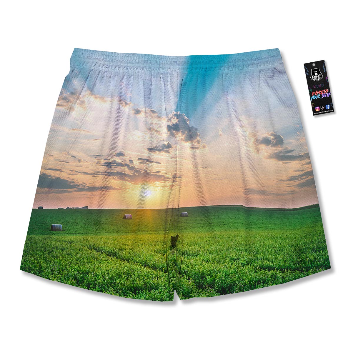Meadow Sunrise Print Men's Running Shorts-grizzshop