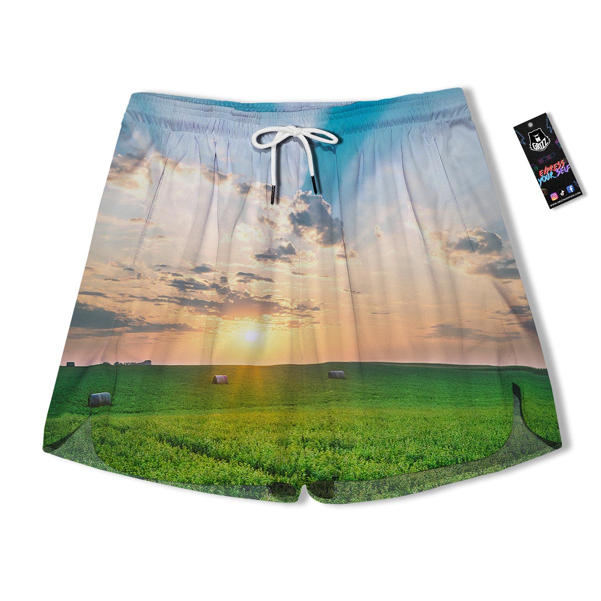 Meadow Sunrise Print Men's Running Shorts-grizzshop