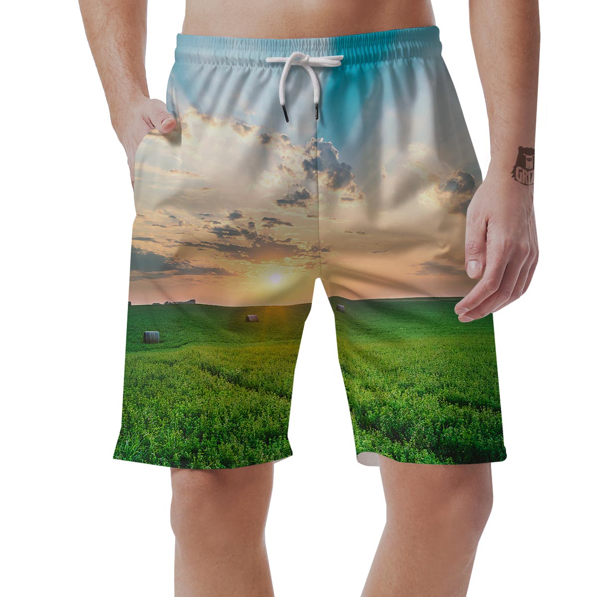 Meadow Sunrise Print Men's Shorts-grizzshop