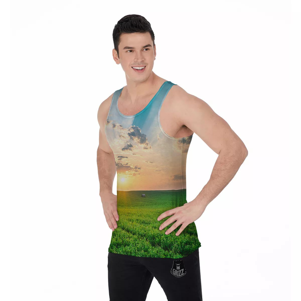 Meadow Sunrise Print Men's Tank Top-grizzshop