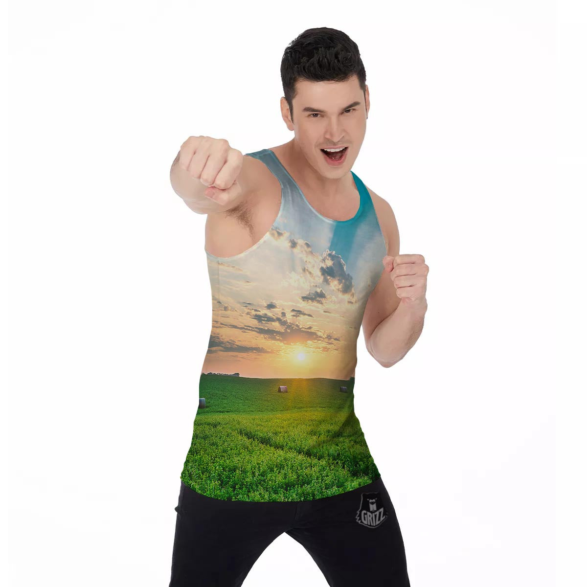 Meadow Sunrise Print Men's Tank Top-grizzshop