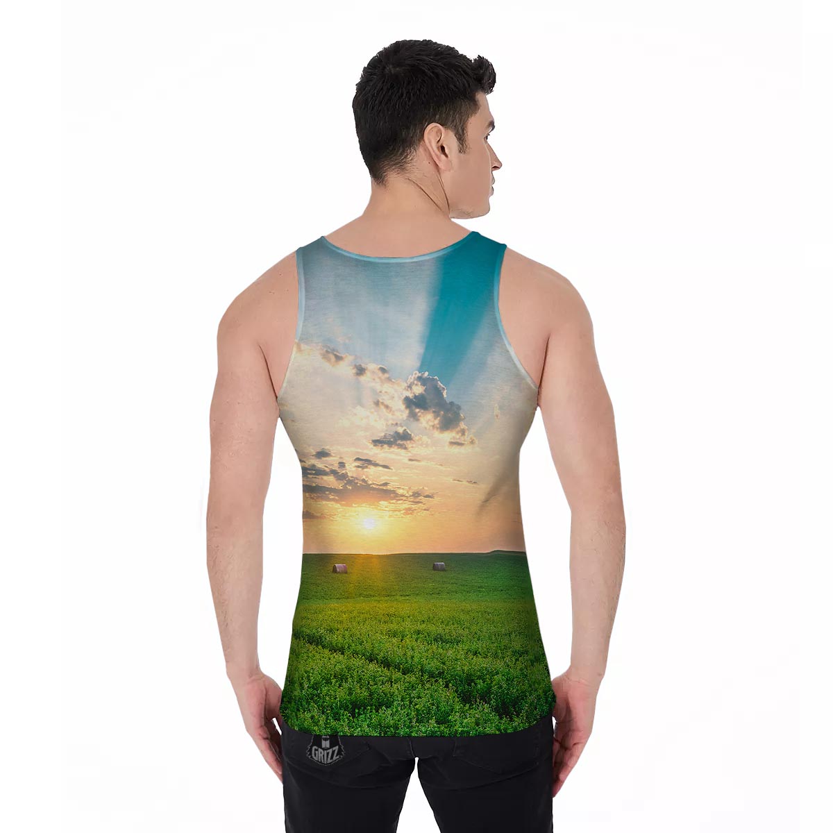 Meadow Sunrise Print Men's Tank Top-grizzshop