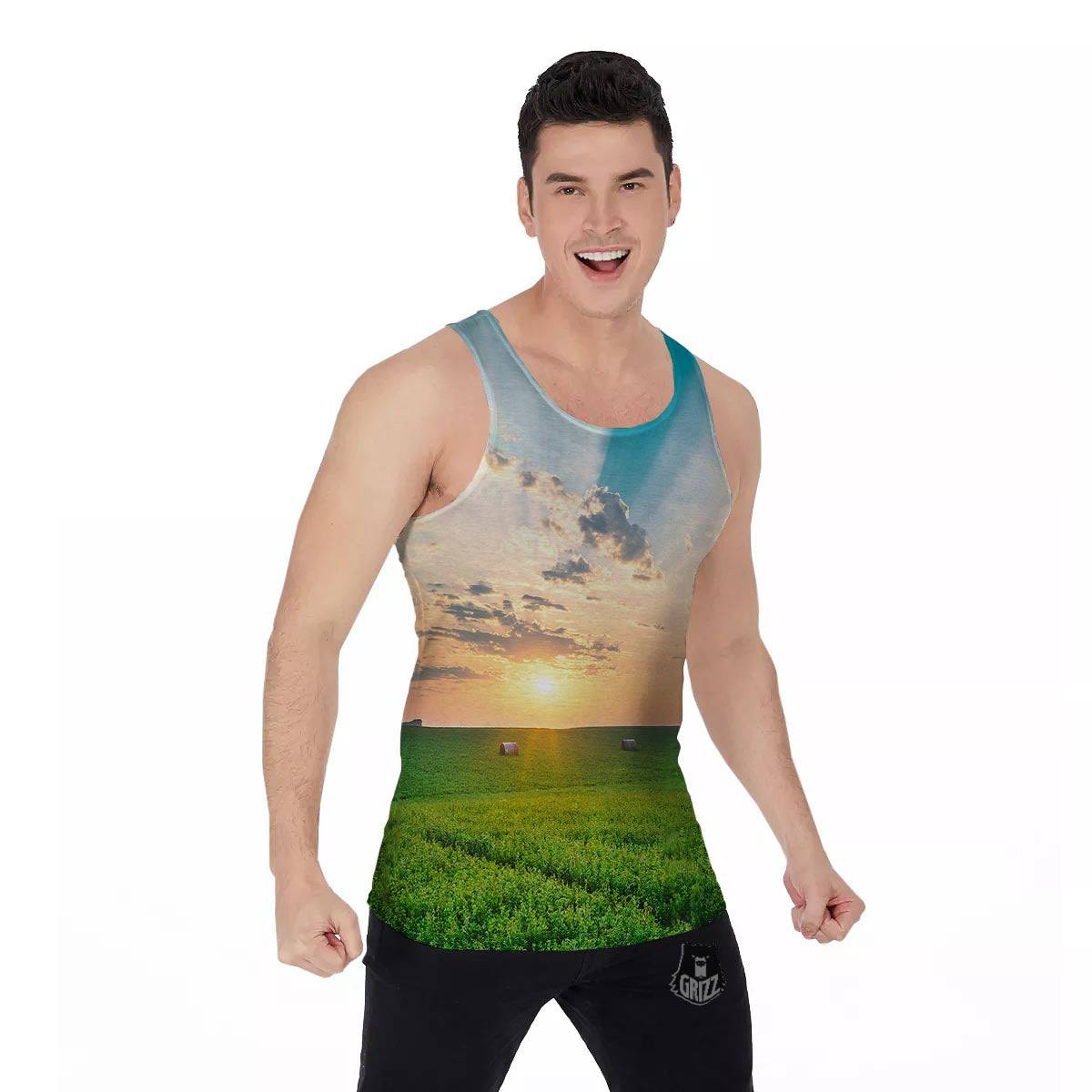 Meadow Sunrise Print Men's Tank Top-grizzshop