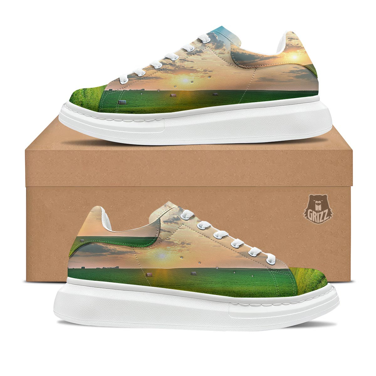 Meadow Sunrise Print Platform Shoes-grizzshop