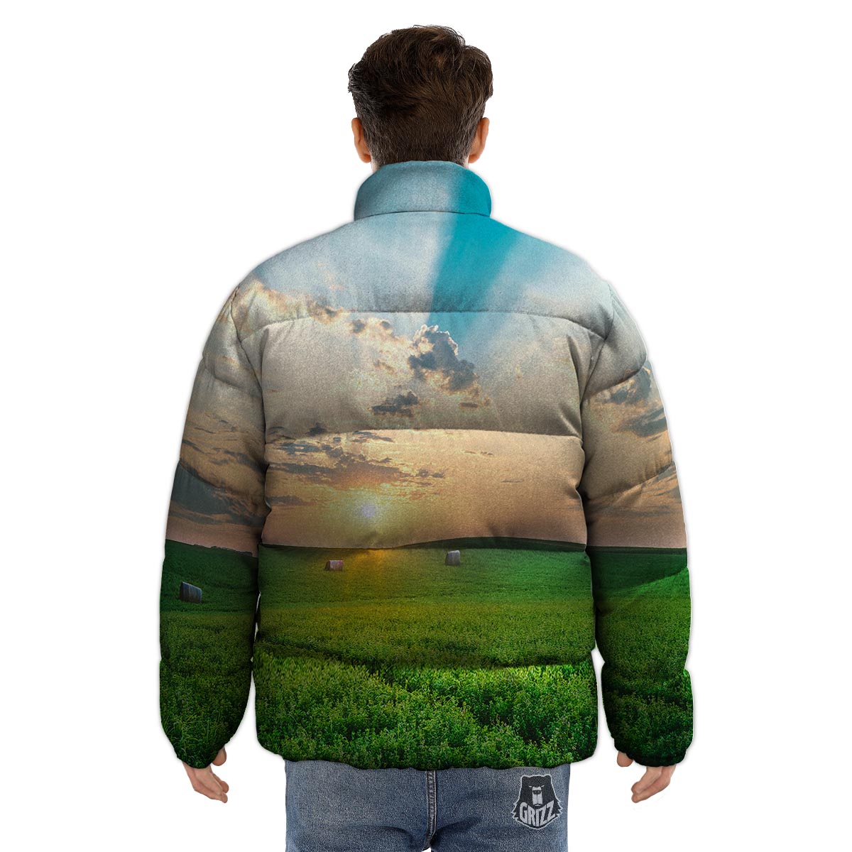 Meadow Sunrise Print Puffer Jacket-grizzshop