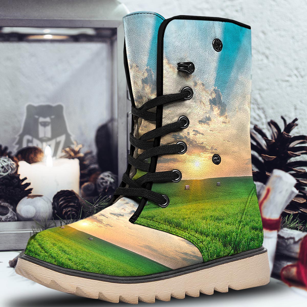 Meadow Sunrise Print Snow Boots-grizzshop
