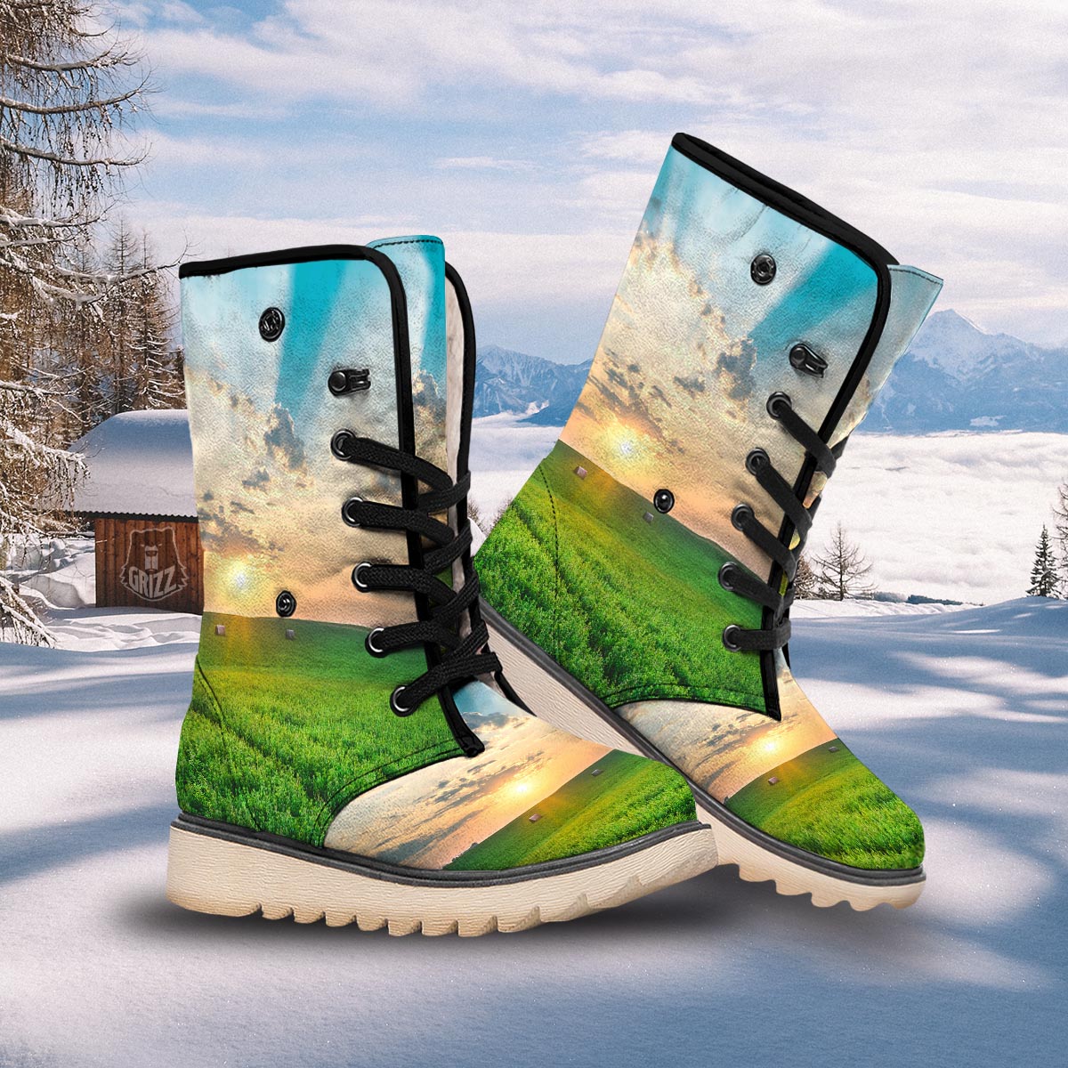 Meadow Sunrise Print Snow Boots-grizzshop