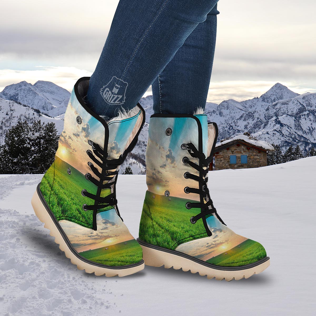 Meadow Sunrise Print Snow Boots-grizzshop