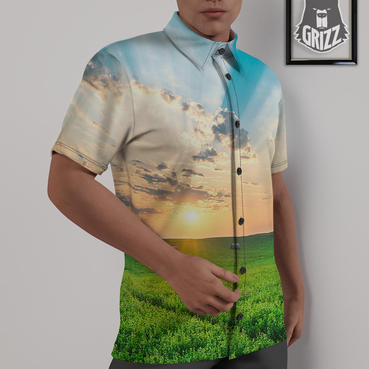 Meadow Sunrise Print Untucked Shirts-grizzshop
