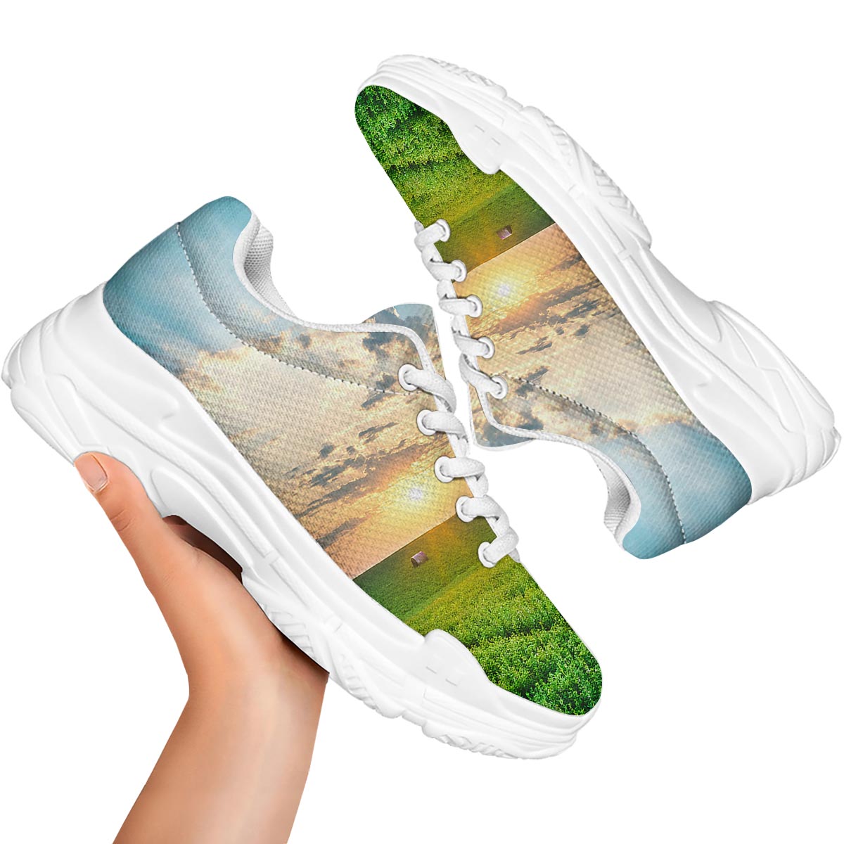Meadow Sunrise Print White Chunky Shoes-grizzshop