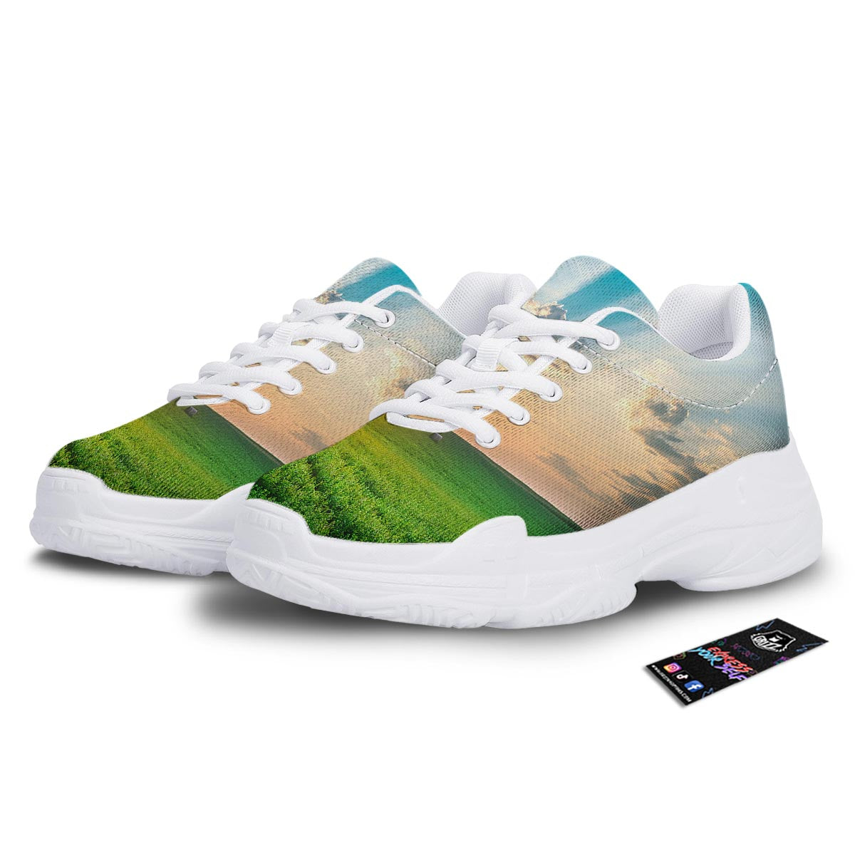 Meadow Sunrise Print White Chunky Shoes-grizzshop