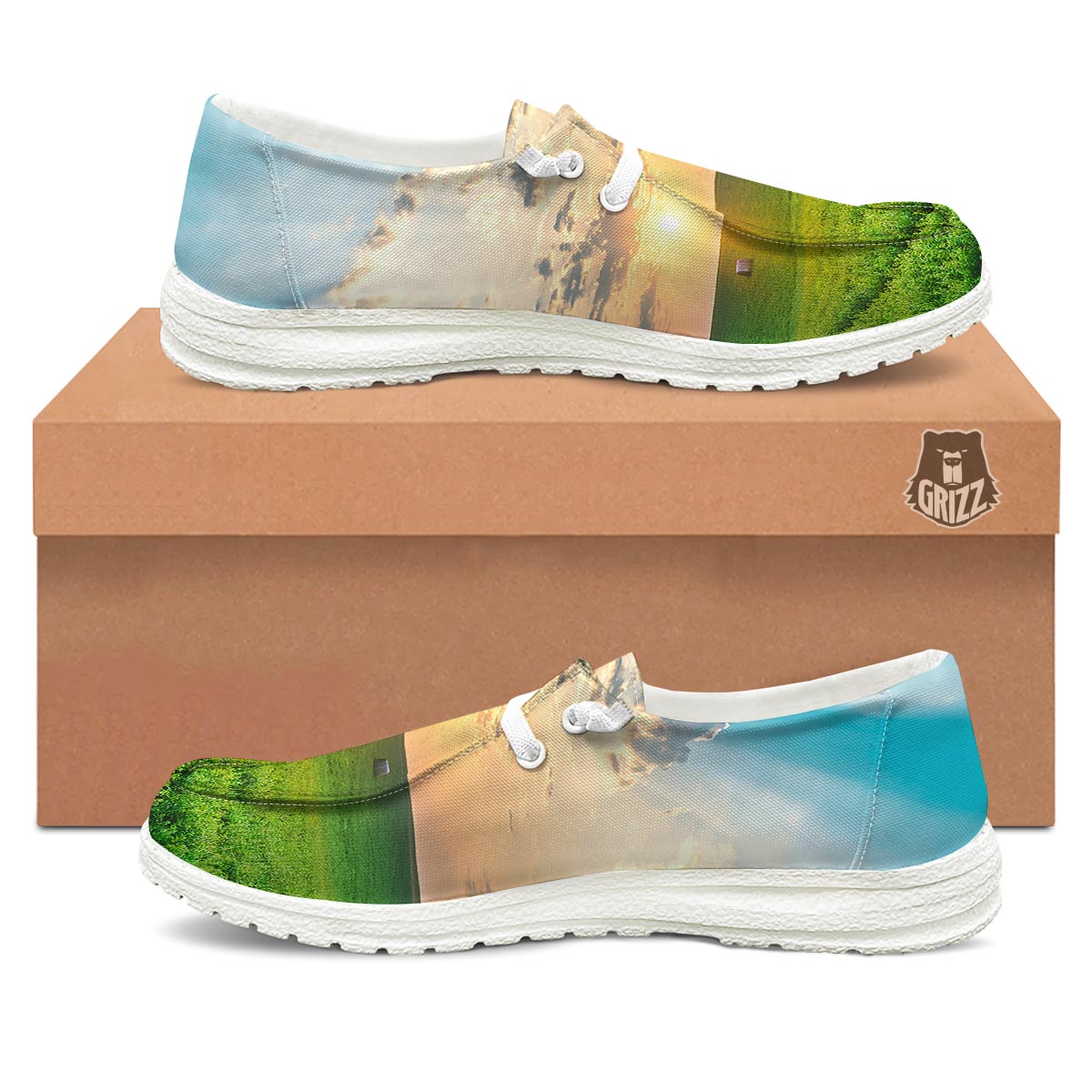 Meadow Sunrise Print White Loafers-grizzshop