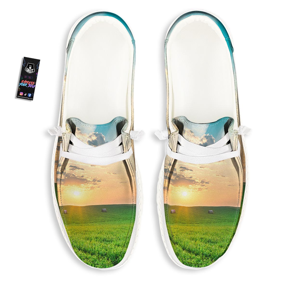 Meadow Sunrise Print White Loafers-grizzshop