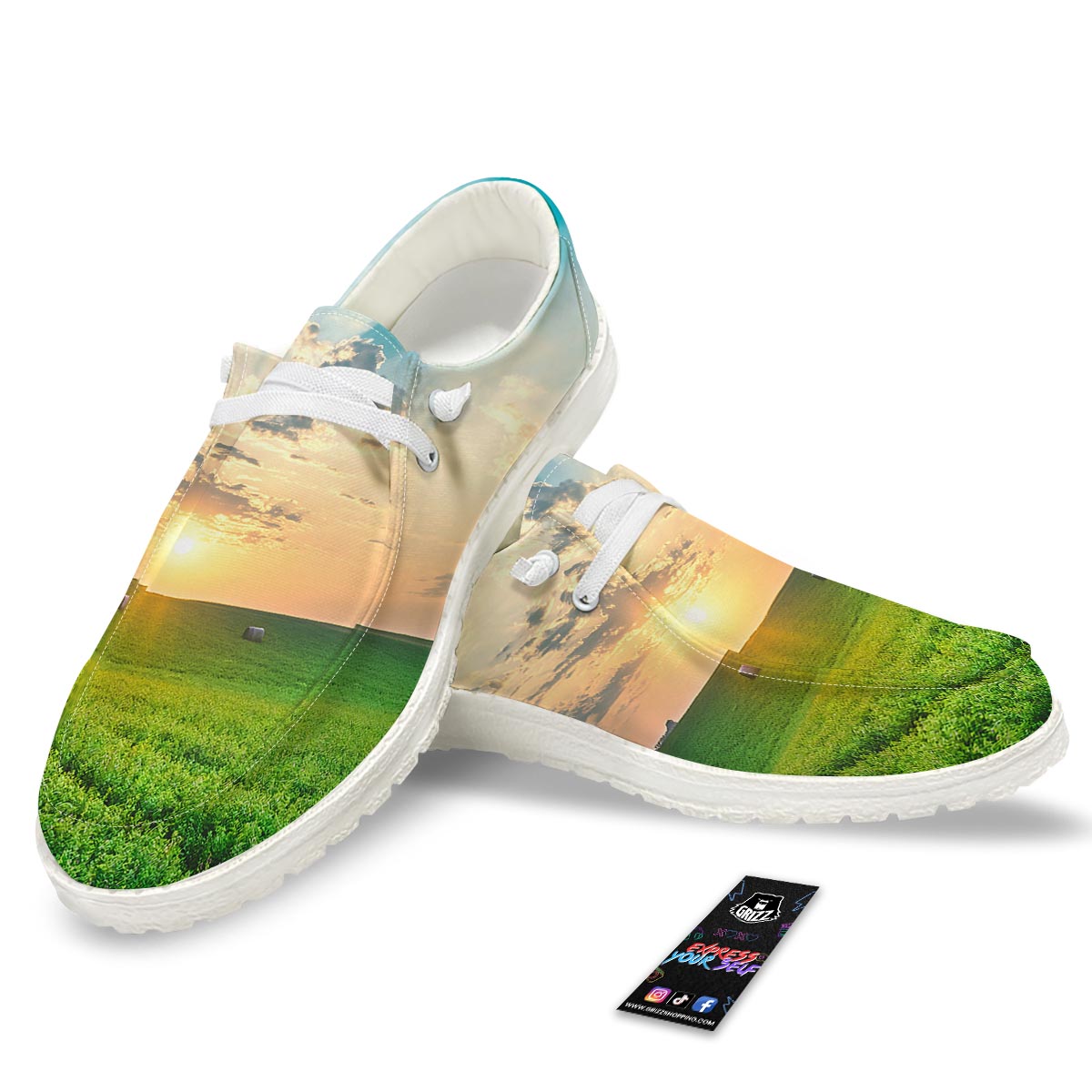 Meadow Sunrise Print White Loafers-grizzshop