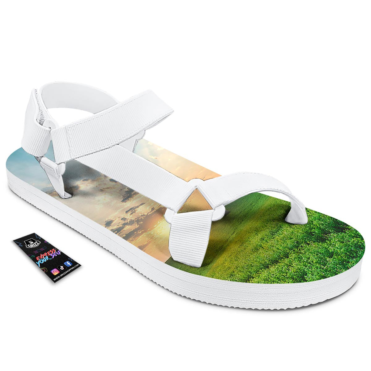 Meadow Sunrise Print White Open Toe Sandals-grizzshop