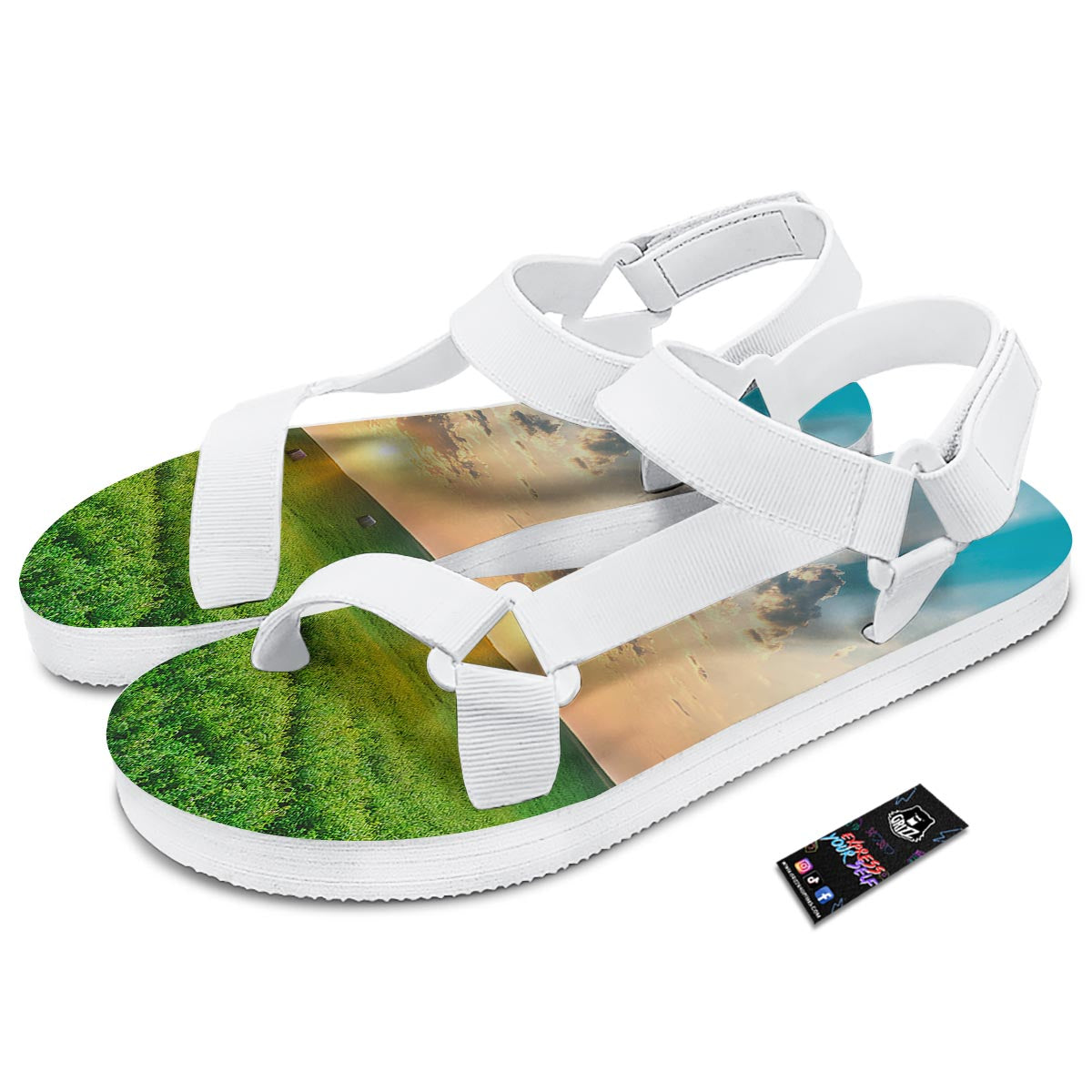 Meadow Sunrise Print White Open Toe Sandals-grizzshop