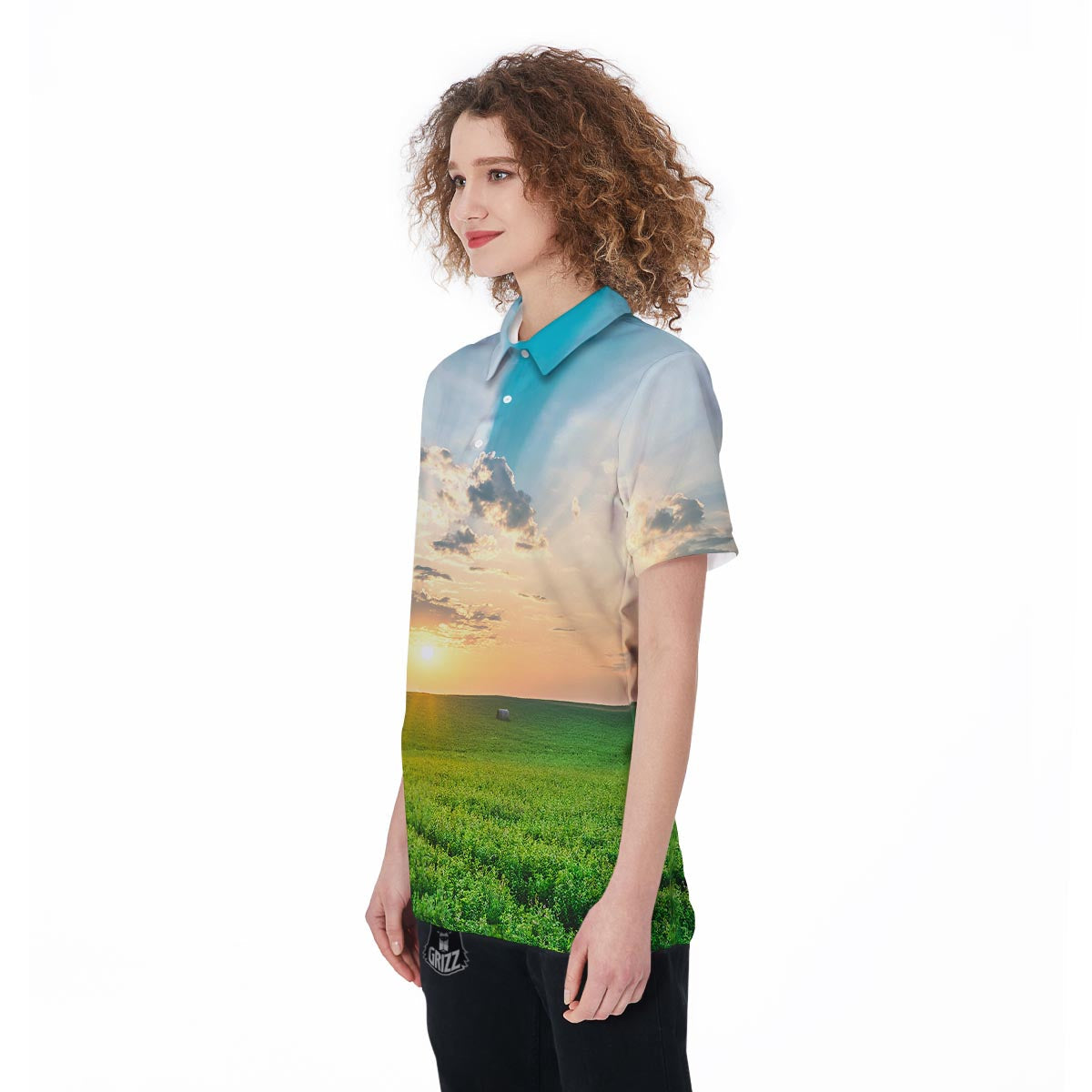 Meadow Sunrise Print Women's Golf Shirts-grizzshop