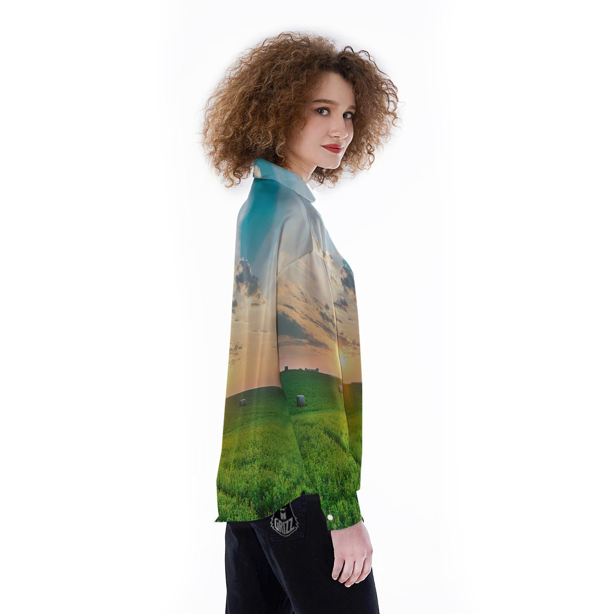 Meadow Sunrise Print Women's Long Sleeve Shirts-grizzshop