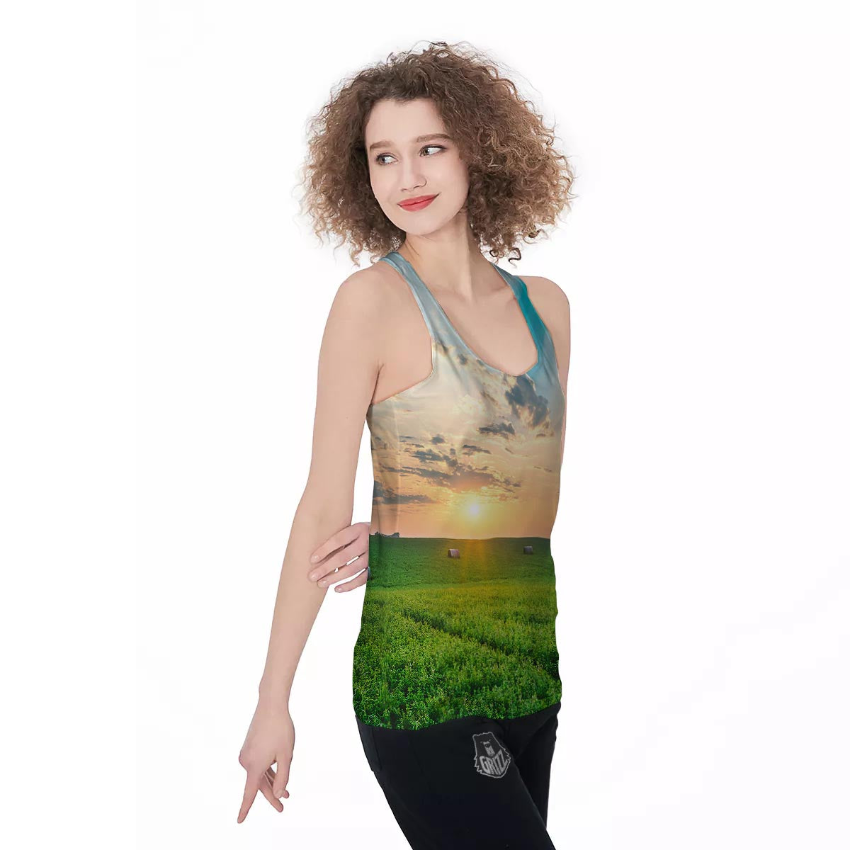 Meadow Sunrise Print Women's Racerback Tank Top-grizzshop