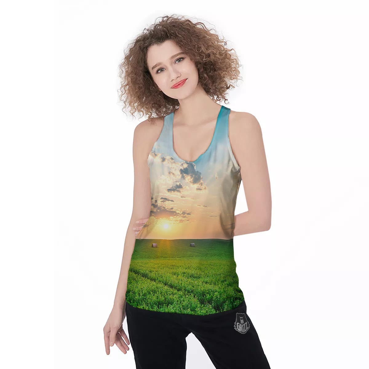 Meadow Sunrise Print Women's Racerback Tank Top-grizzshop