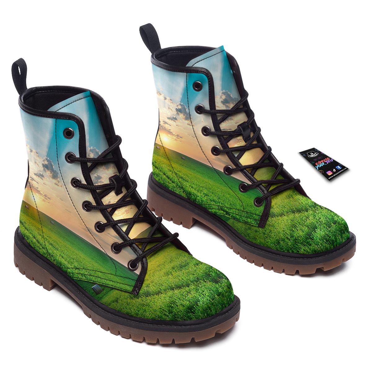 Meadow Sunrise Print Work Boots-grizzshop