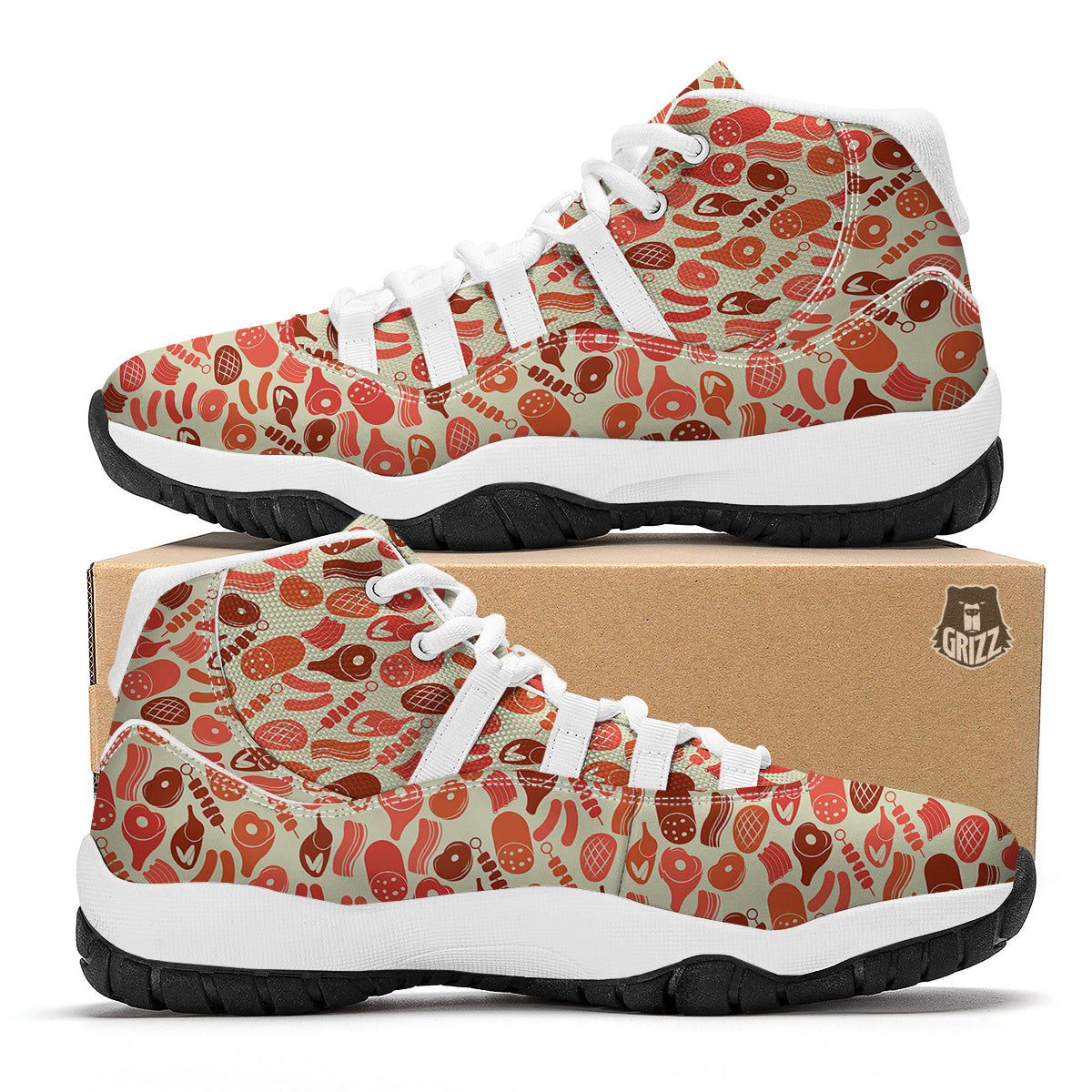 Meat Beef Pork Print Pattern White Bball Shoes-grizzshop