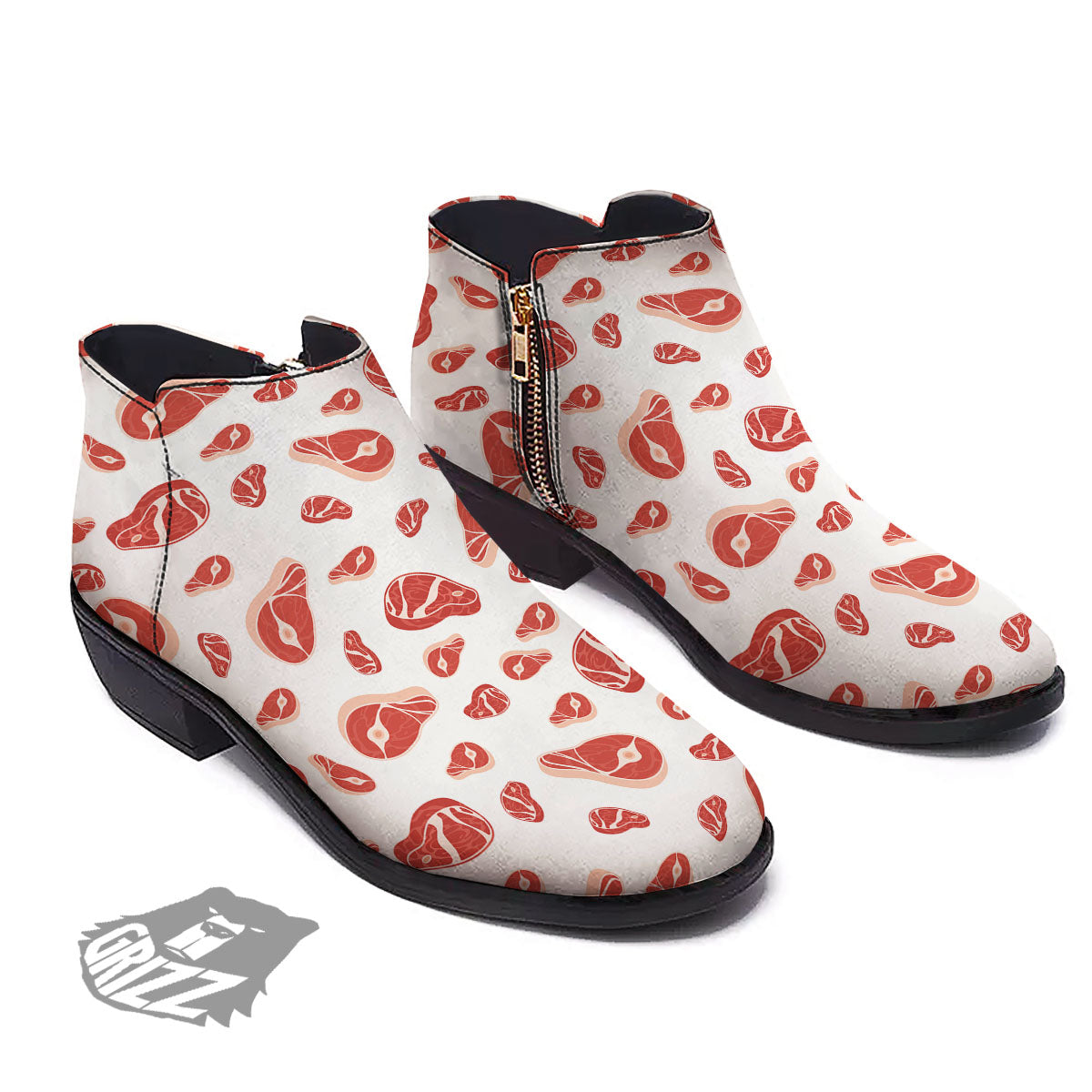 Meat Print Pattern Ankle Boots-grizzshop