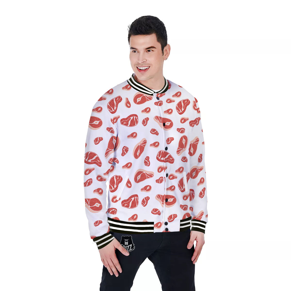 Meat Print Pattern Baseball Jacket-grizzshop