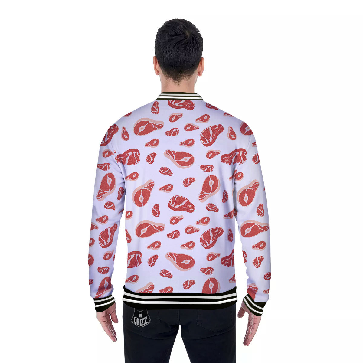 Meat Print Pattern Baseball Jacket-grizzshop