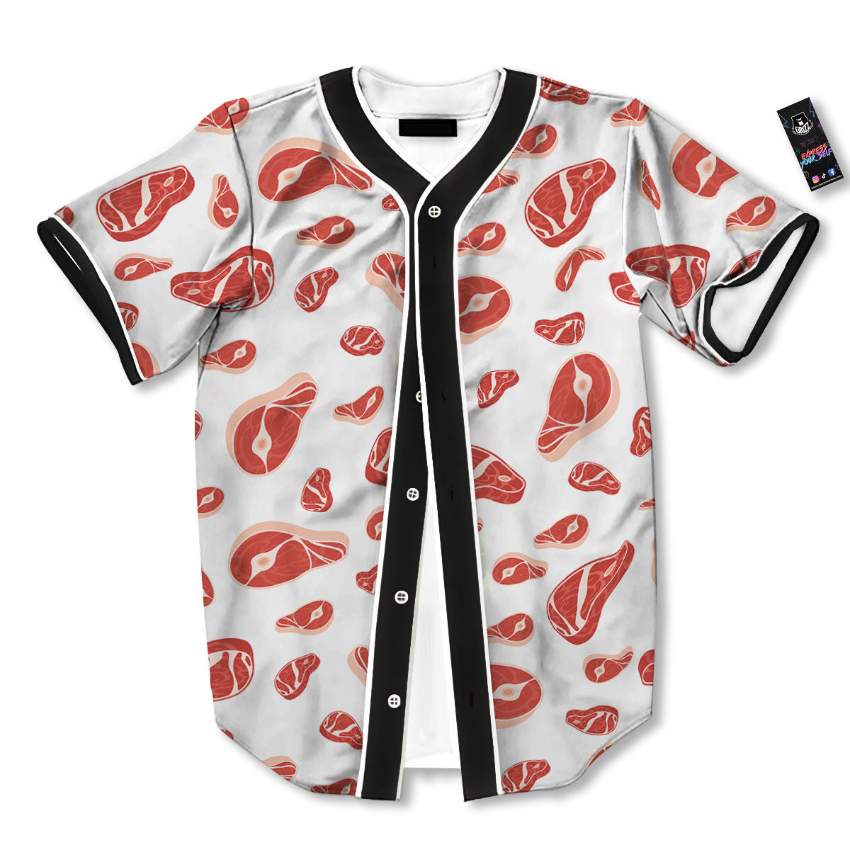 Meat Print Pattern Baseball Jersey-grizzshop