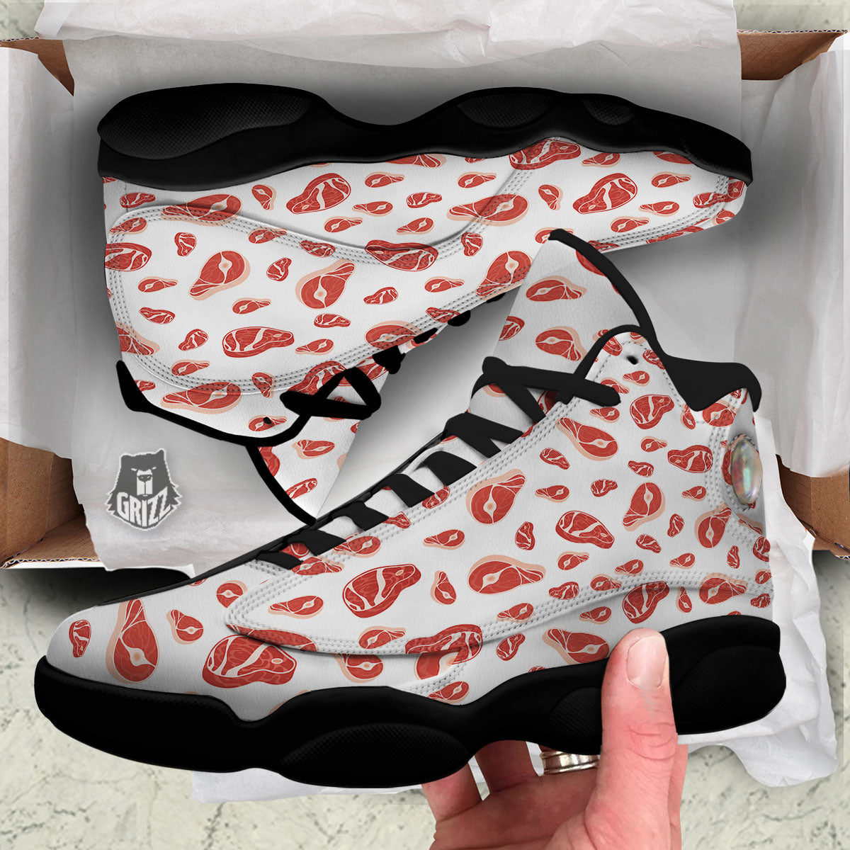 Meat Print Pattern Black Basketball Shoes-grizzshop