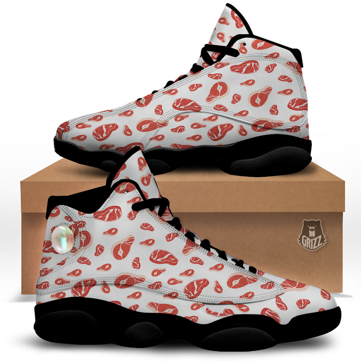 Meat Print Pattern Black Basketball Shoes-grizzshop