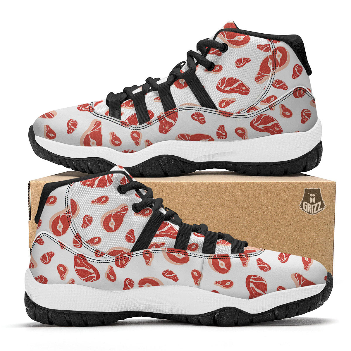 Meat Print Pattern Black Bball Shoes-grizzshop
