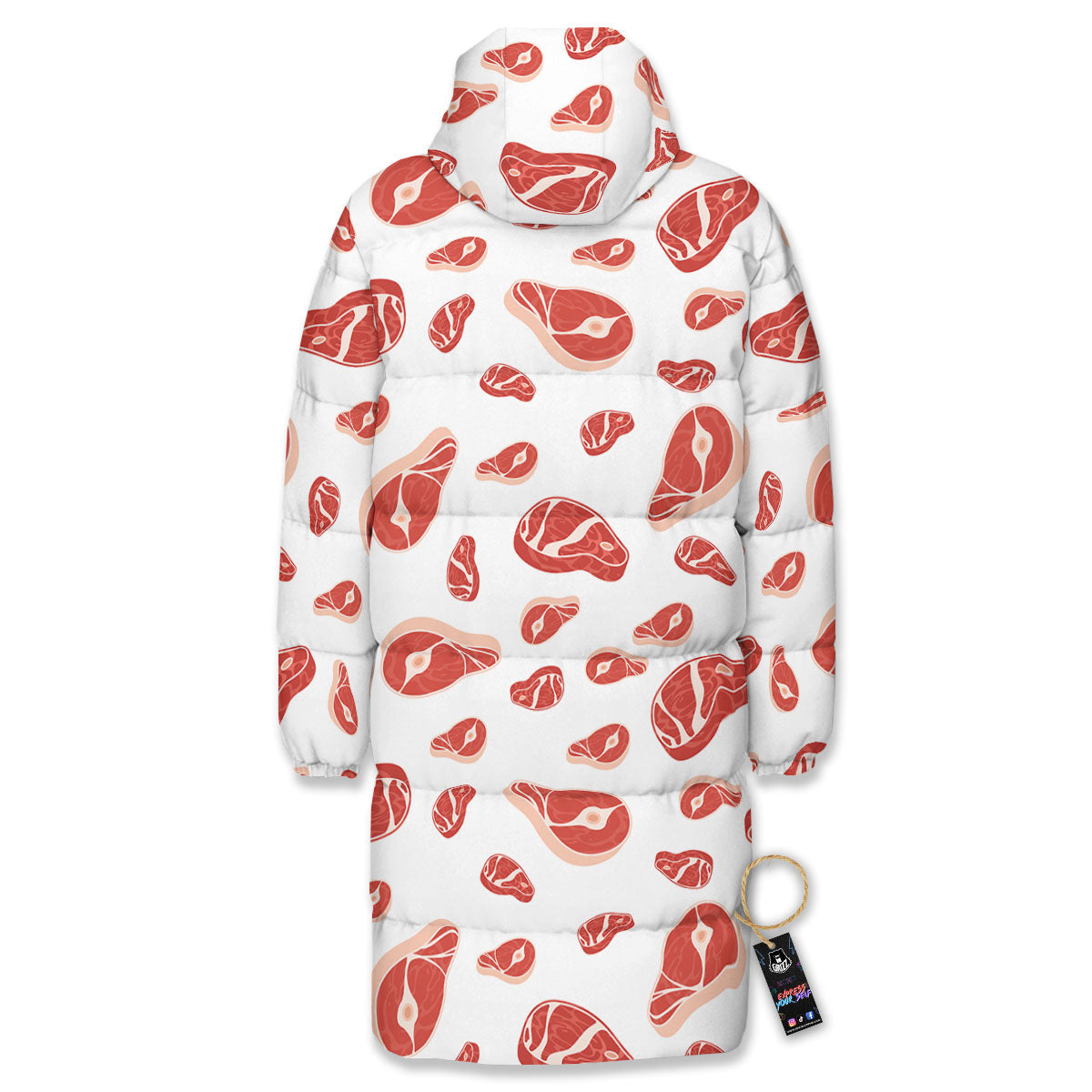Meat Print Pattern Long Down Jacket-grizzshop