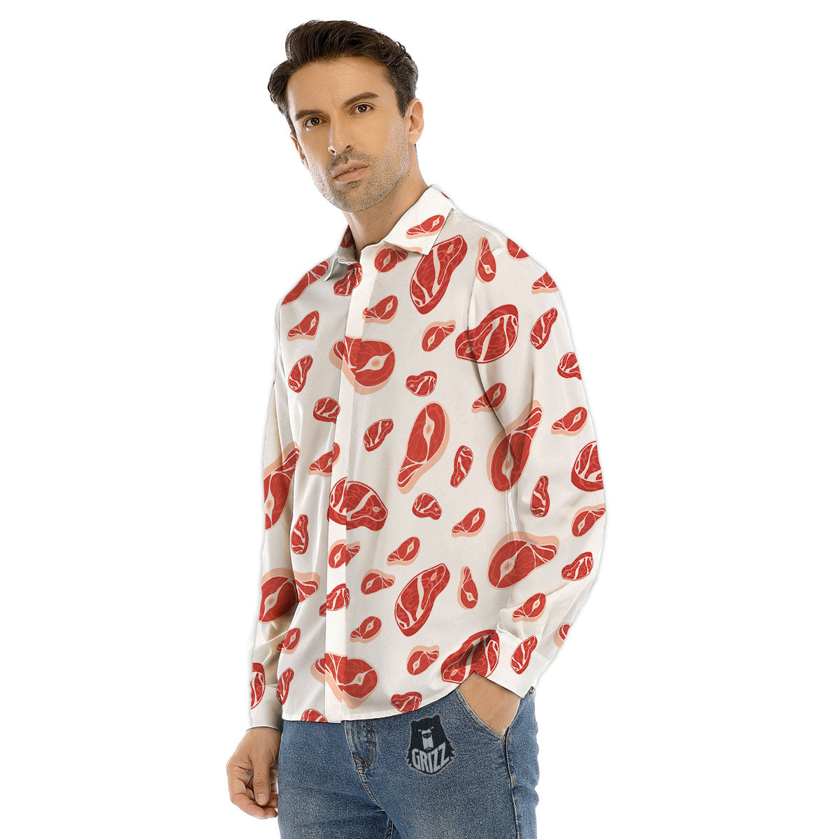 Meat Print Pattern Men's Dress Shirts-grizzshop