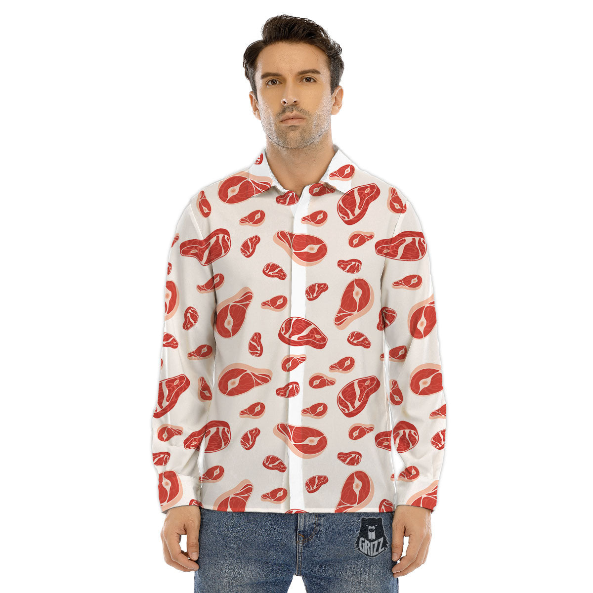Meat Print Pattern Men's Dress Shirts-grizzshop