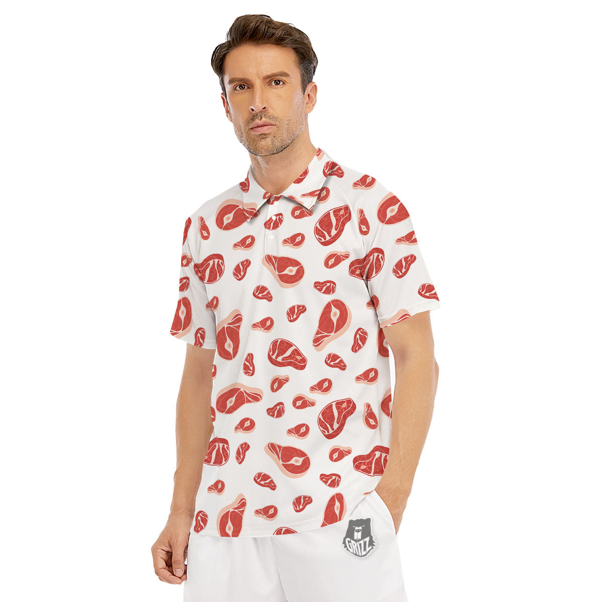 Meat Print Pattern Men's Golf Shirts-grizzshop