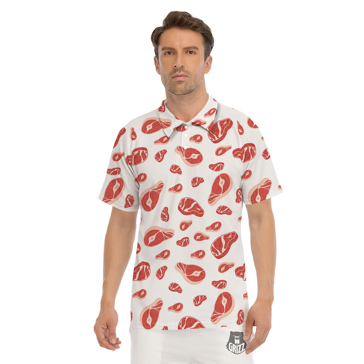 Meat Print Pattern Men's Golf Shirts-grizzshop